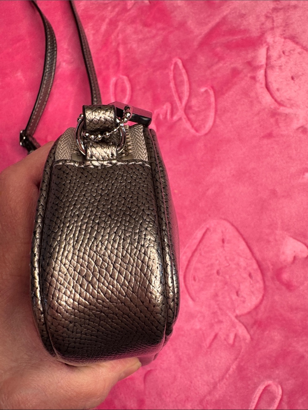 Coach Silver Metallic Saffiano Double Zip Mini Crossbody (Metallic Gray) - Picture 11 of 13